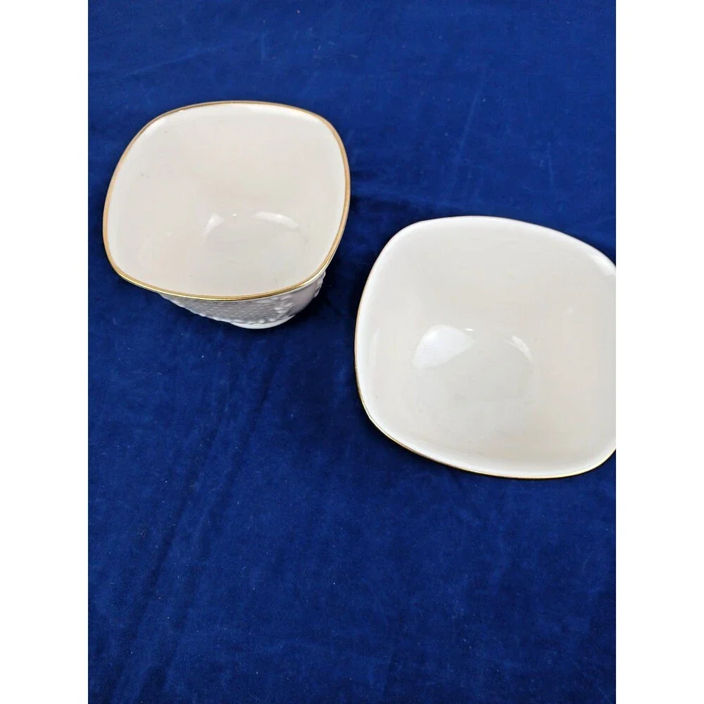 Lenox Canterbury Candy Dish Set Ivory Cream Gold Trim Porcelain